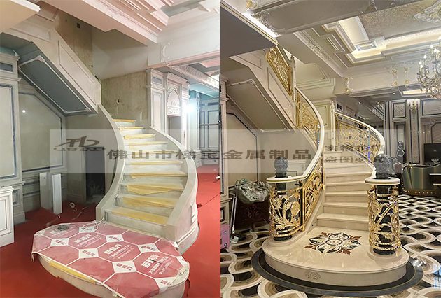 大連遼寧工地別墅銅樓梯護(hù)欄定制效果 大連遼寧工地別墅銅樓梯護(hù)欄定制效果